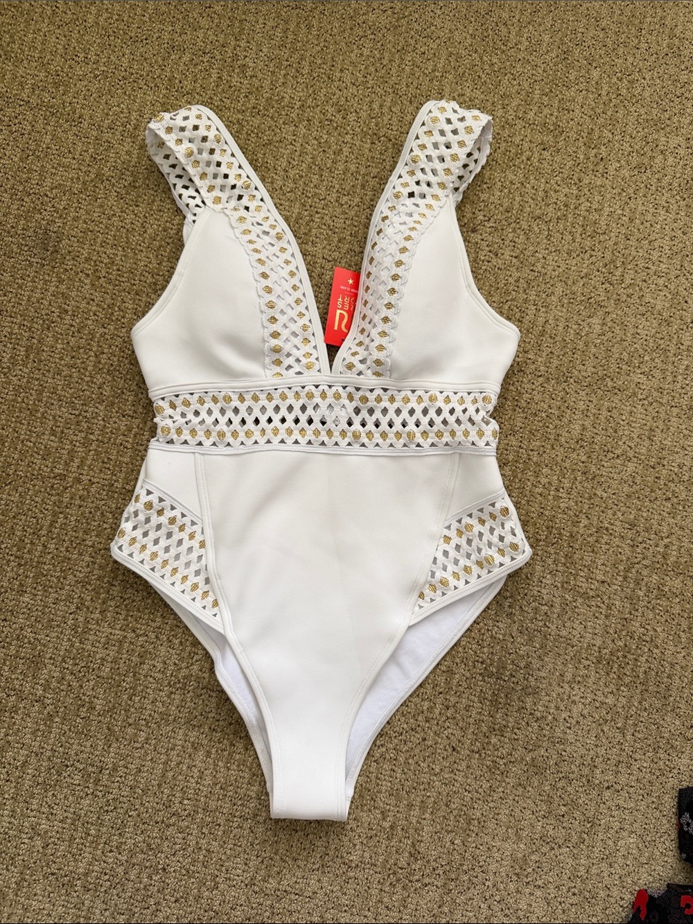 White One-Piece Swimsuit with Lattice Insets